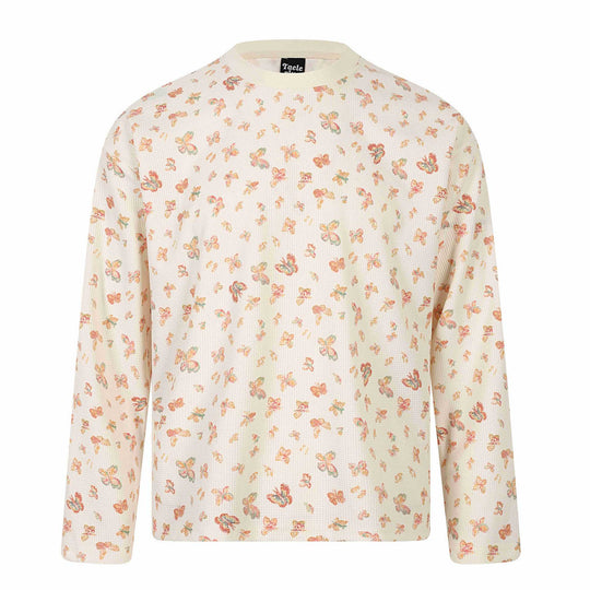 Damen Waffelstrick-Langarmshirt mit Allover-Schmetterlingsprint und Rundhals Nord Taschen
