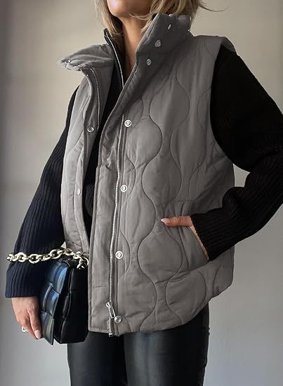 Damen gesteppte Weste mit Stehkragen, zweiwege-Reißverschluss und Eingrifftaschen Nord Taschen