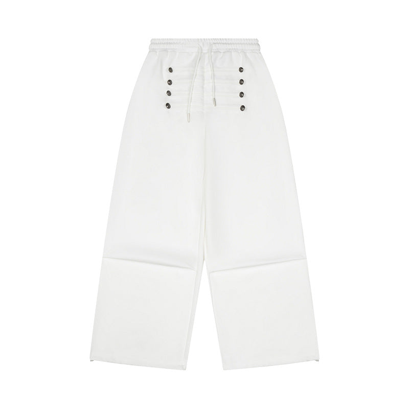 Damen Weite High-Waist Culotte-Hose mit Komfortbund, Kordelzug und Zierknopfleiste Nord Taschen