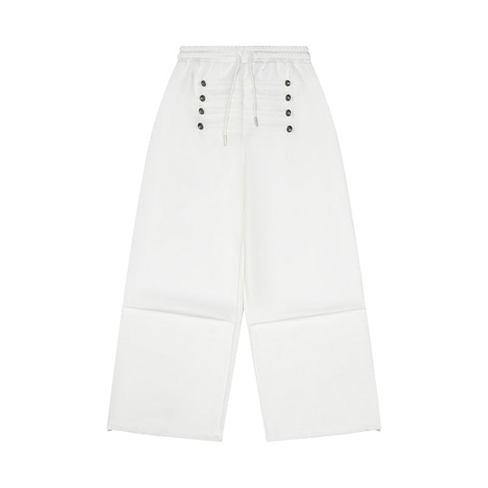 Damen Weite High-Waist Culotte-Hose mit Komfortbund, Kordelzug und Zierknopfleiste Nord Taschen