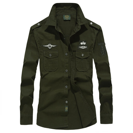 Herren Lässiges Langarmhemd im Militärstil Nord Taschen