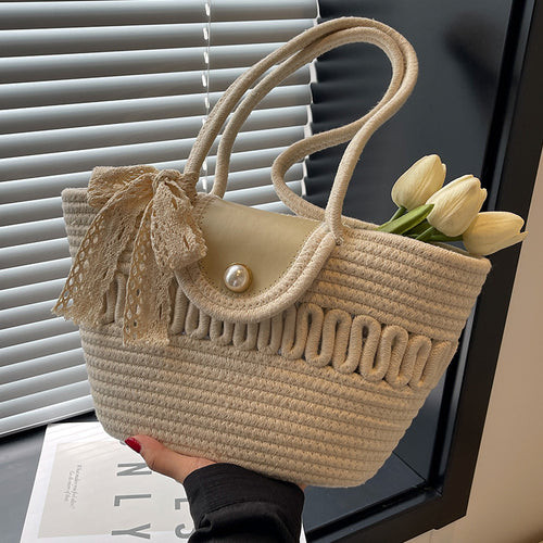 Damen Handtasche mit dekorativem Knoten- und Perlendesign Nord Taschen