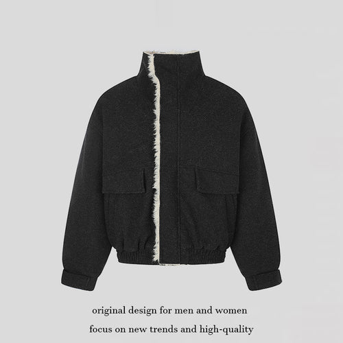 Damen Kurz geschnittene wattierte Blousonjacke mit Kunstfellfutter, Stehkragen und aufgesetzten Pattentaschen Nord Taschen
