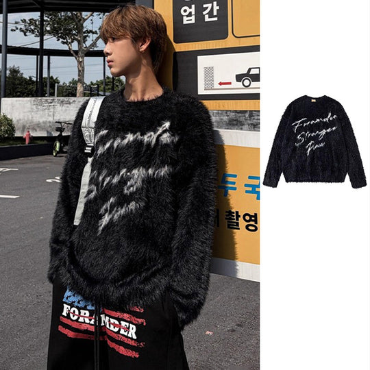 Herren Weicher Kuschelpullover mit auffälligem Schriftzug Nord Taschen