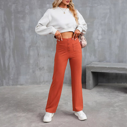 Damen Hochtaillierte Wide‑Leg Hose mit aufgesetzten Taschen Nord Taschen
