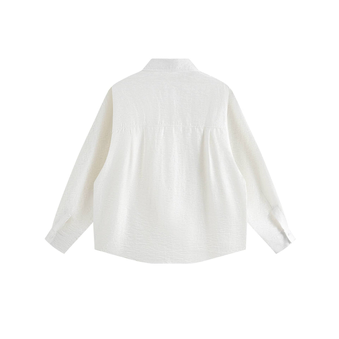 Damen Oversize-Hemdbluse aus strukturierter Baumwollmischung mit Kellerfalten Nord Taschen