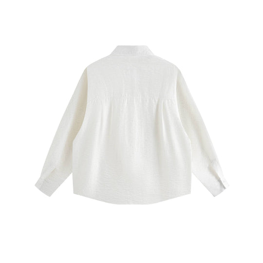 Damen Oversize-Hemdbluse aus strukturierter Baumwollmischung mit Kellerfalten Nord Taschen