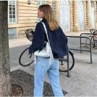 Damen Kurzer Boxy-Wollmix-Peacoat mit doppelreihiger Knopfleiste und aufgesetzten Taschen Nord Taschen
