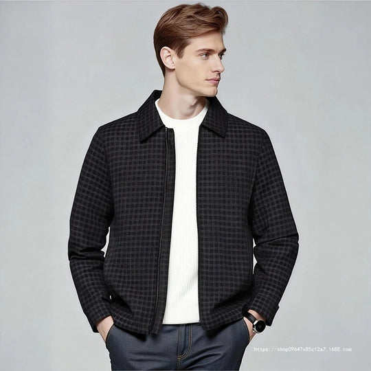Herren Leichtes kariertes Overshirt-Jackett mit verdecktem Zwei-Wege-Reißverschluss und Hemdkragen Nord Taschen