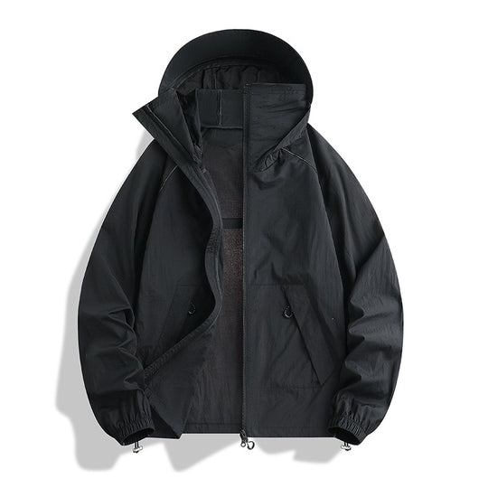 Herren Leichte wind- und wasserabweisende Kapuzen-Übergangsjacke mit verstellbarer Saumzug und Zwei-Wege-Reißverschluss Nord Taschen