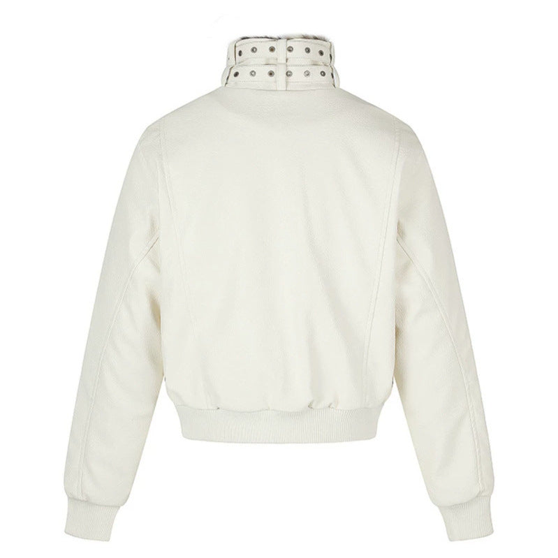 Damen taillierte Kurzjacke mit hohem Nackenriegel, Kunstfellbesatz und Rippbündchen Nord Taschen
