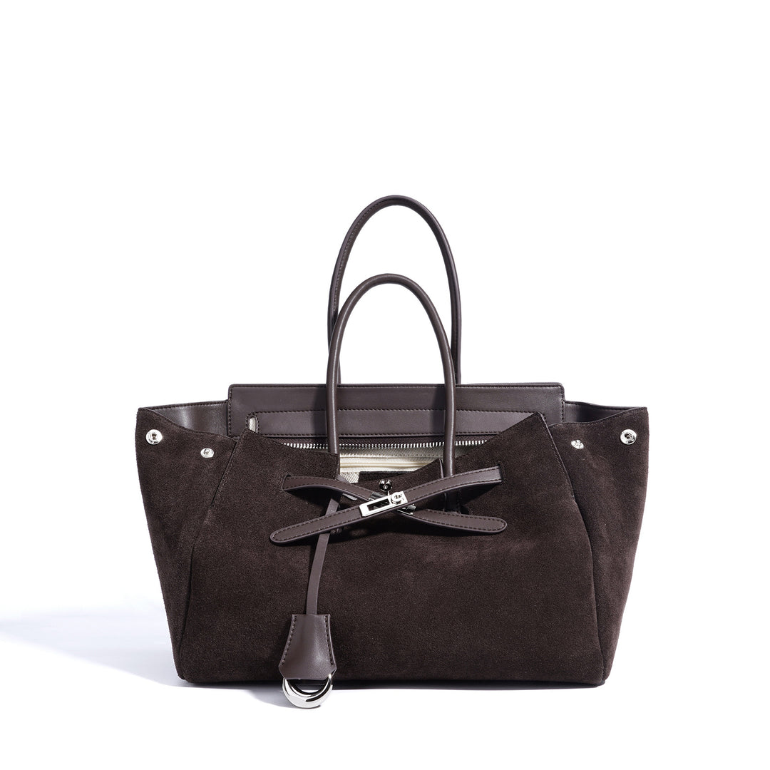 Damen großzügige Wildleder-Handtasche mit innovativem Verschluss Nord Taschen