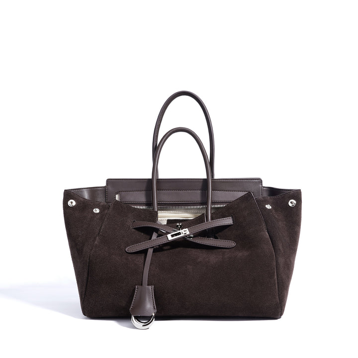 Damen großzügige Wildleder-Handtasche mit innovativem Verschluss Nord Taschen