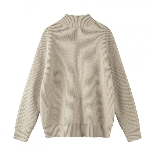 Damen Grobgestrickter Zopfstrick-Cardigan mit durchgehendem Reißverschluss und Stehkragen Nord Taschen