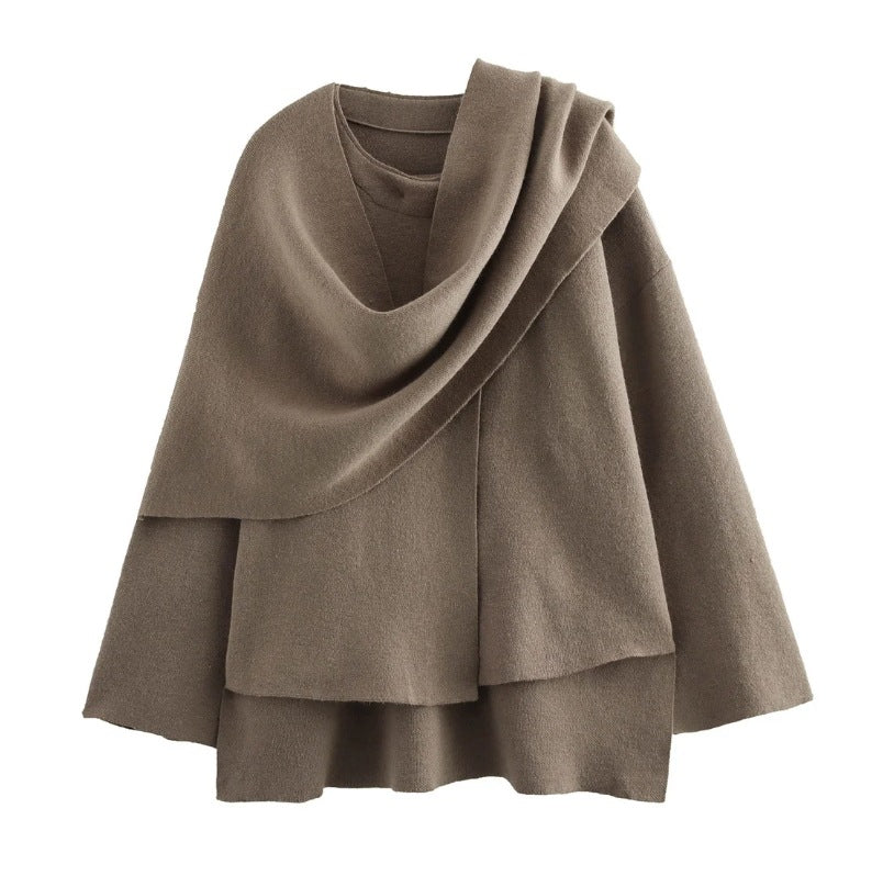 Damen 3500+ zweilagiger Wollmix‑Cape‑Poncho mit Knopfkragen und ausgestellten Ärmeln Nord Taschen