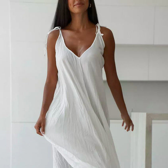 Damen Weiß Loose Idle Lange Slip Nachthemd Lässige Bequeme Oberbekleidung Hausbekleidung