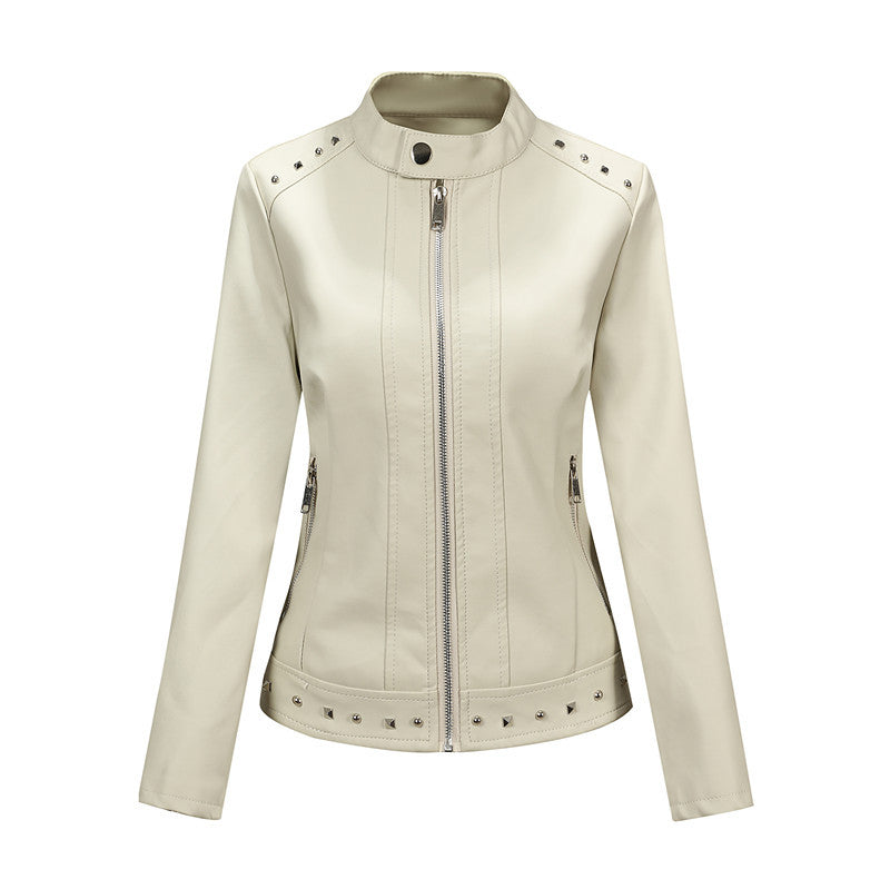 Damen Bikerjacke aus Lederimitat mit Nietenverzierung und tailliertem Schnitt Nord Taschen