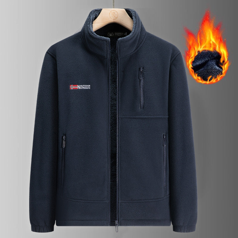 Herren Fleecejacke mit Teddyfutter, Stehkragen und mehreren Reißverschlusstaschen Nord Taschen