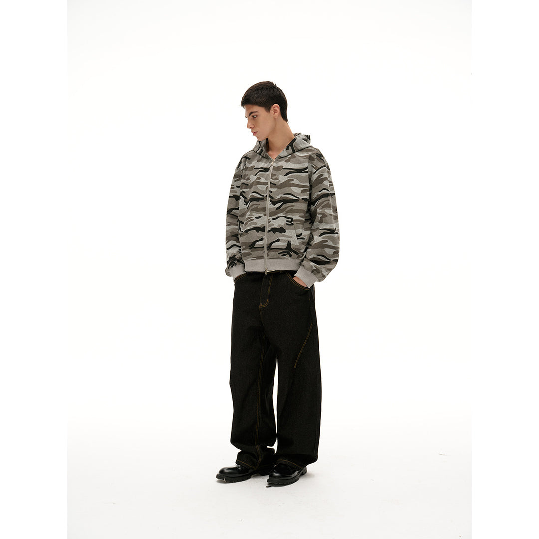 Unisex Oversize-Kapuzenjacke mit durchgehendem Reißverschluss und Camouflage-Print Nord Taschen