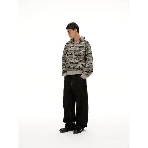 Unisex Oversize-Kapuzenjacke mit durchgehendem Reißverschluss und Camouflage-Print Nord Taschen