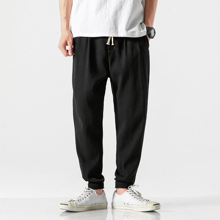 Herren leichte Leinenhose mit Tunnelzug und elastischen Bündchen Nord Taschen