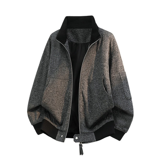 Herren Oversize Melange-Field-Bomberjacke aus Wollmix mit hohem Rippenkragen & Utility-Ärmeltasche Nord Taschen