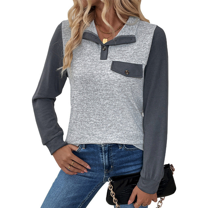 Damen Lässiger Longsleeve Pullover mit Knopfleiste Nord Taschen