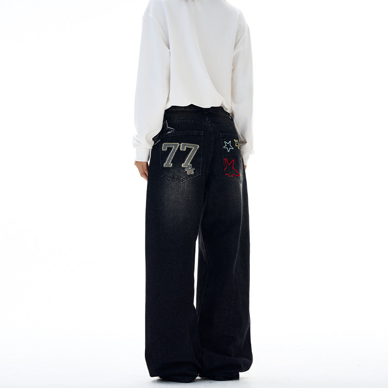 Damen Extraweite Highwaist-Palazzo-Jeans aus Vintage-Denim mit gerundetem Saum Nord Taschen