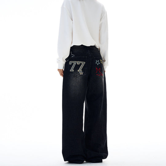 Damen Extraweite Highwaist-Palazzo-Jeans aus Vintage-Denim mit gerundetem Saum Nord Taschen