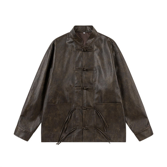 Unisex Asiatisch inspiriertes Oversize-Jackett mit Mandarinkragen und Knotenverschlüssen Nord Taschen