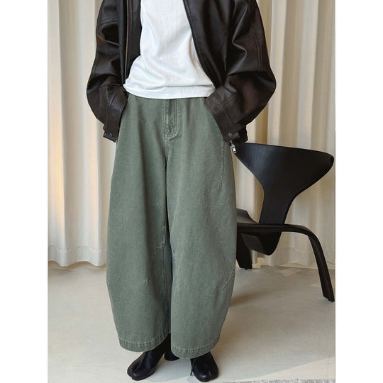 Damen Weite hochtaillierte Culotte-Hose aus Baumwoll-Twill mit großen Aufgesetzten Taschen Nord Taschen