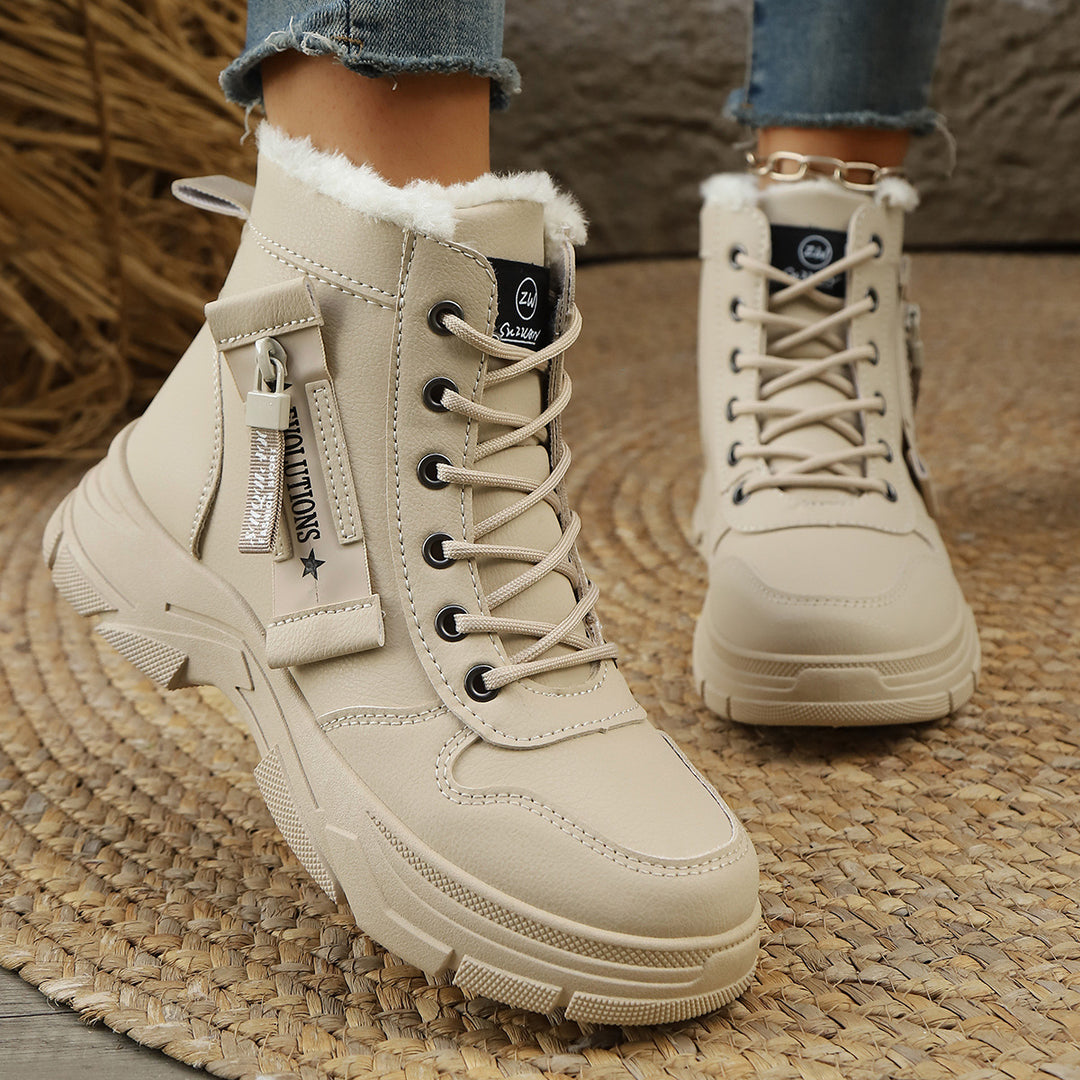 Damen Gefütterte Schnür-Stiefelette mit dicker Profilsohle und Seitenreißverschluss Nord Taschen