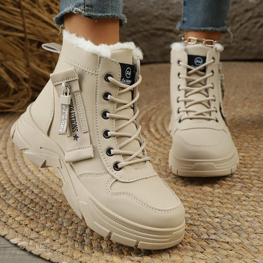 Damen Gefütterte Schnür-Stiefelette mit dicker Profilsohle und Seitenreißverschluss Nord Taschen