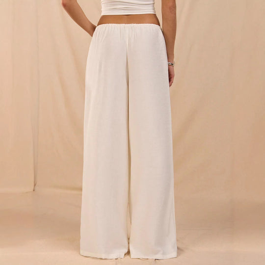 Damen Weite Relax-Hose aus Viskose-Leinen-Mix mit Elastikbund und Kordel Nord Taschen