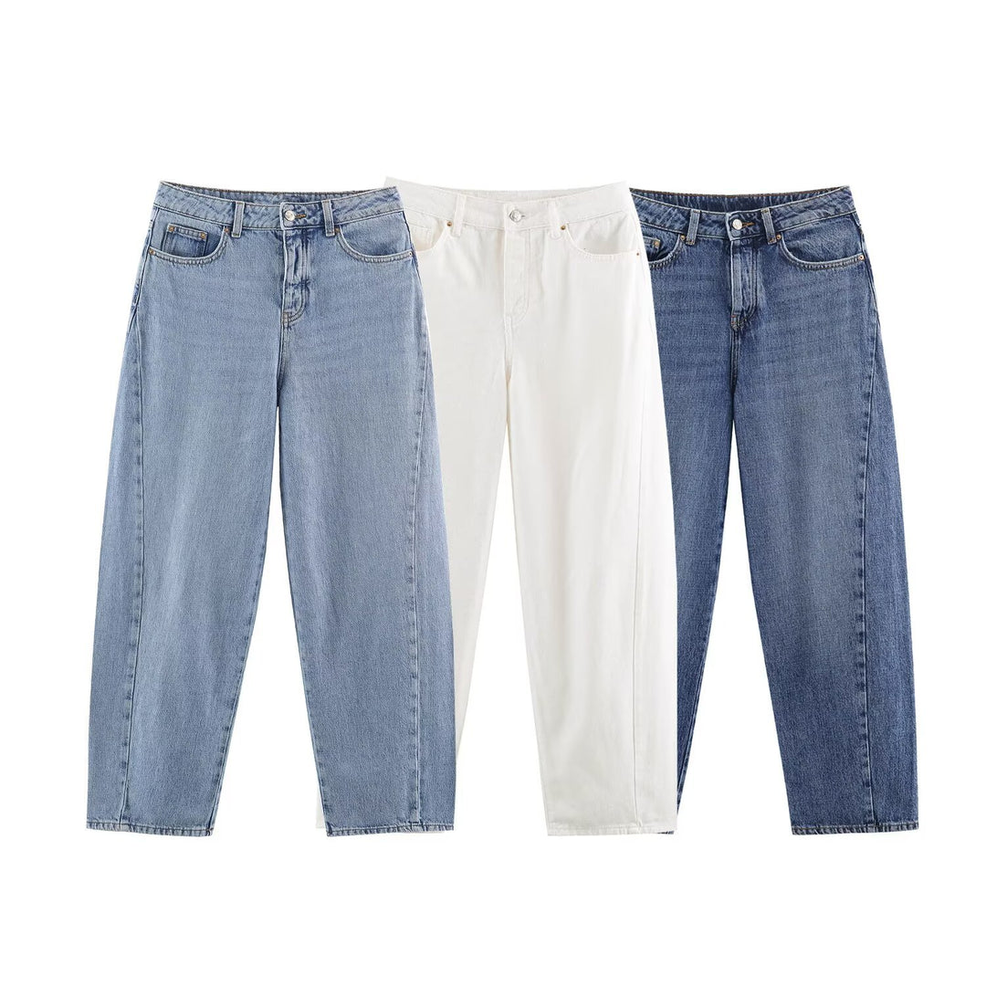 Damen Hochtaillierte weite Jeans mit geradem Bein und Cropped-Länge Nord Taschen
