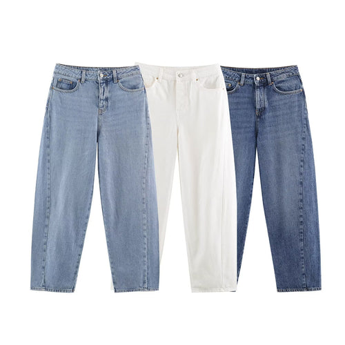 Damen Hochtaillierte weite Jeans mit geradem Bein und Cropped-Länge Nord Taschen