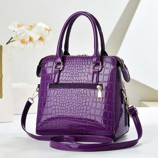 Damen hochwertige Handtasche mit edler Krokodilprägung und praktischer Clutch Nord Taschen