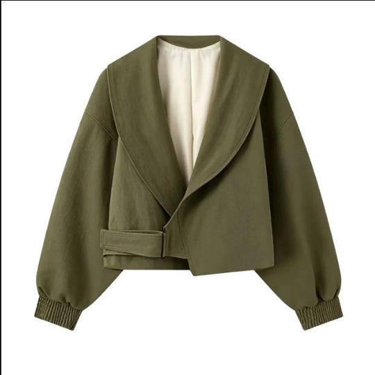 Damen 40+ Cropped Wickelblouson mit übergroßen Ballonärmeln und asymmetrischem Schnallenverschluss Nord Taschen