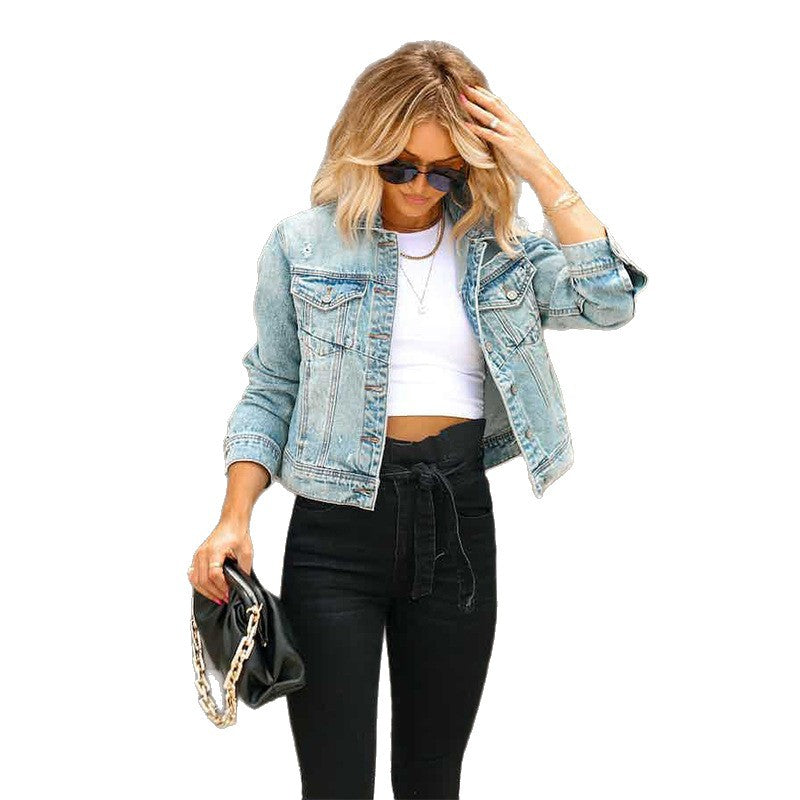 Damen Court Denimjacke im lässigen cropped Stil mit Fransendetails