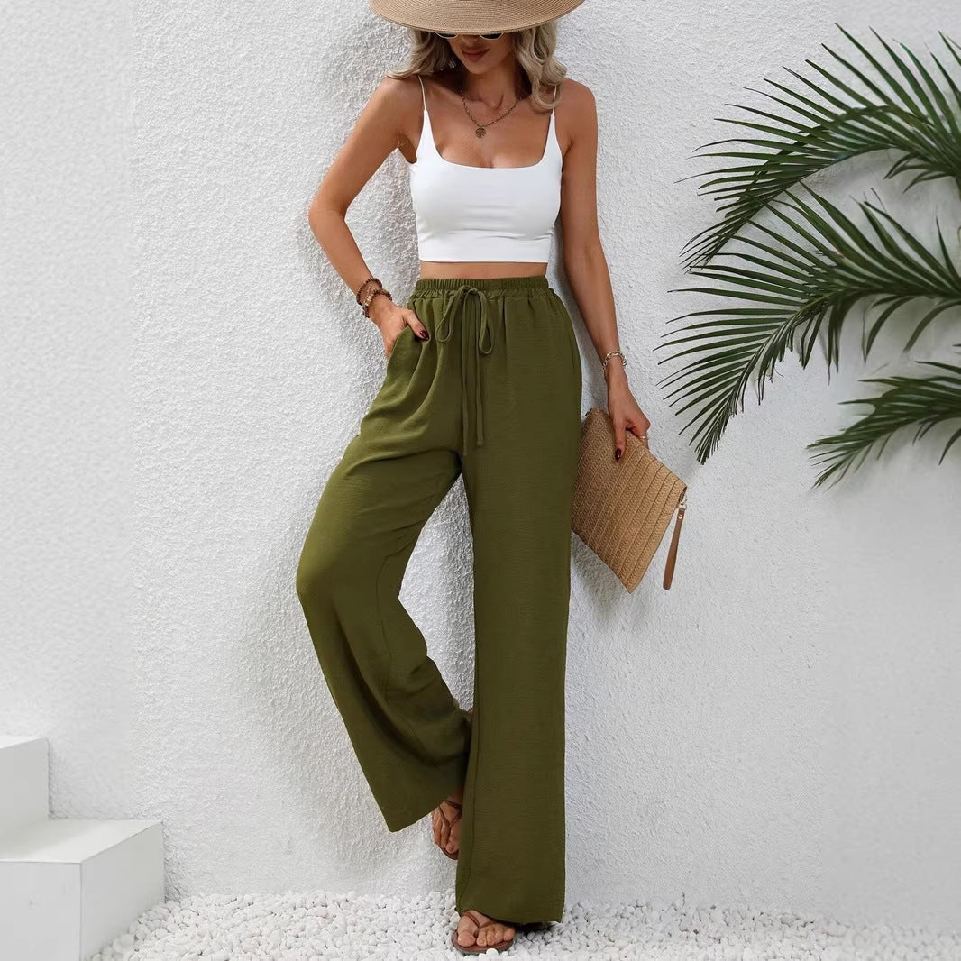 Damen Leichte Palazzo-Hose mit Gummibund, Tunnelzug und Seitentaschen Nord Taschen