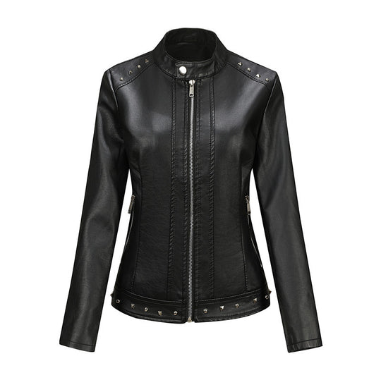 Damen Bikerjacke aus Lederimitat mit Nietenverzierung und tailliertem Schnitt Nord Taschen