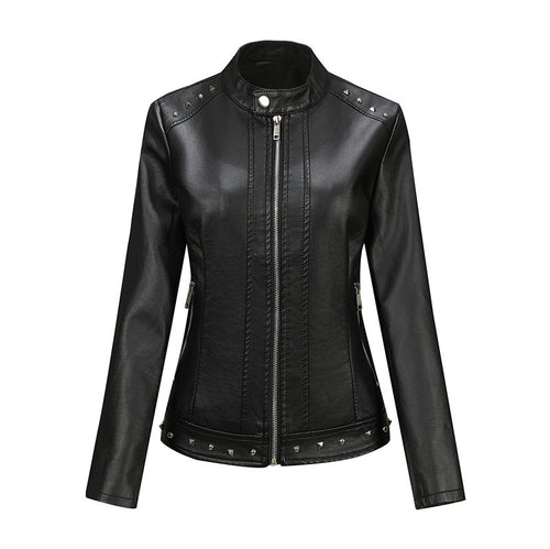 Damen Bikerjacke aus Lederimitat mit Nietenverzierung und tailliertem Schnitt Nord Taschen