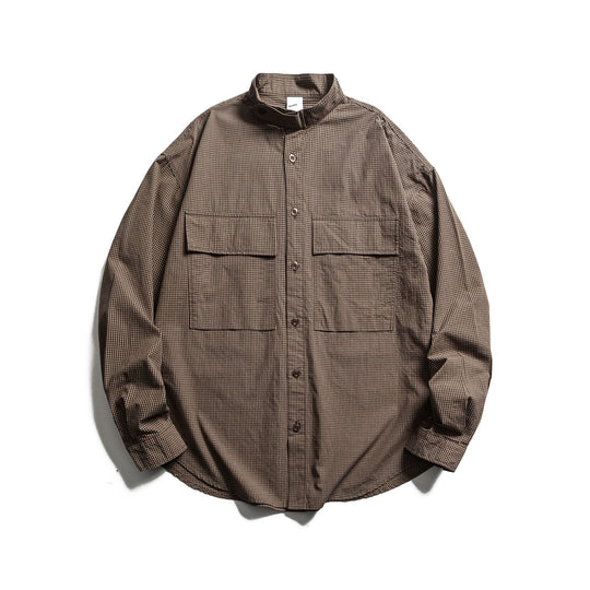 Herren Karo-Hemdjacke mit Stehkragen und aufgesetzten Brusttaschen Nord Taschen