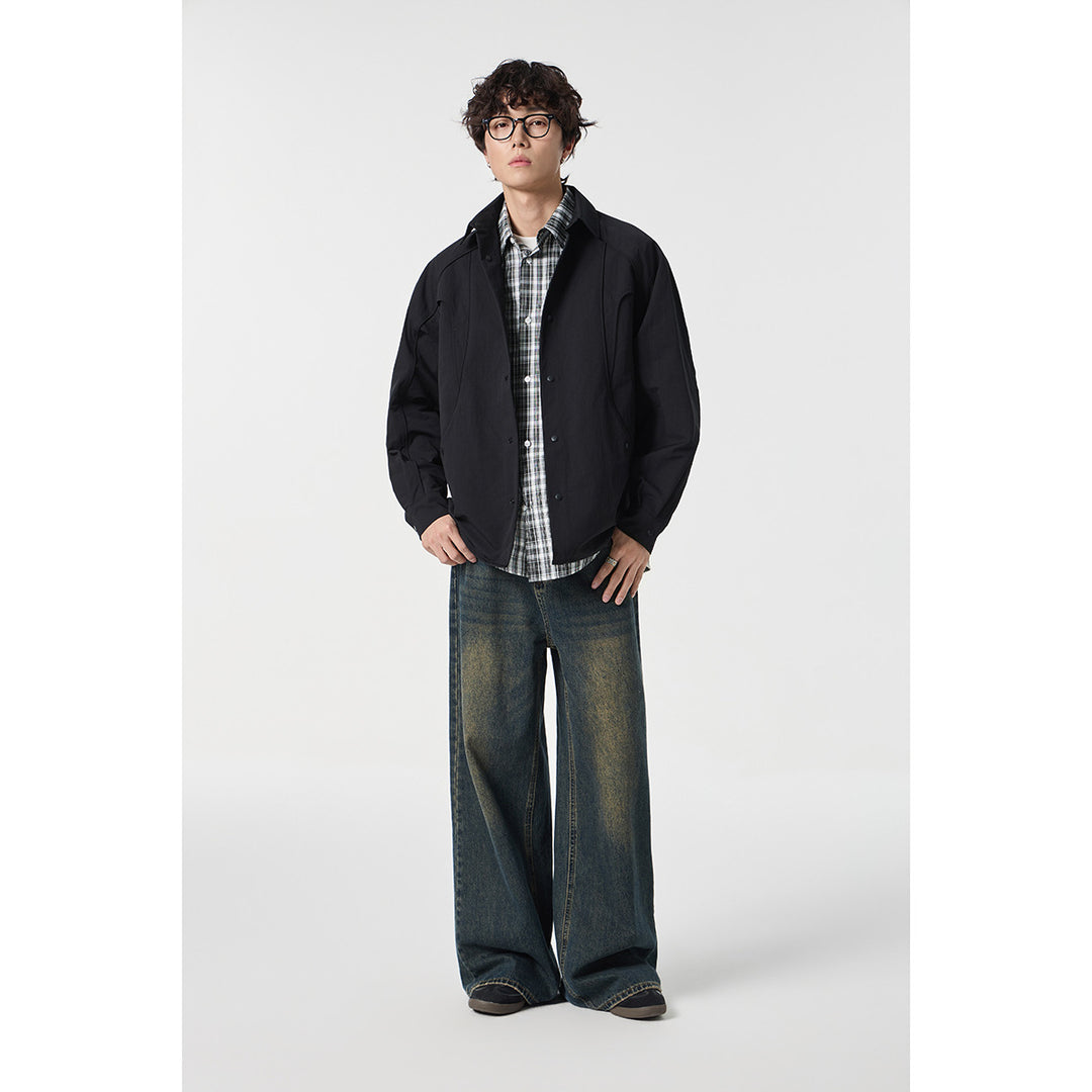 Damen Oversize-Hemdjacke mit geschwungener Teilnaht und Druckknopfleiste Nord Taschen