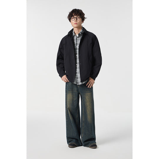 Damen Oversize-Hemdjacke mit geschwungener Teilnaht und Druckknopfleiste Nord Taschen