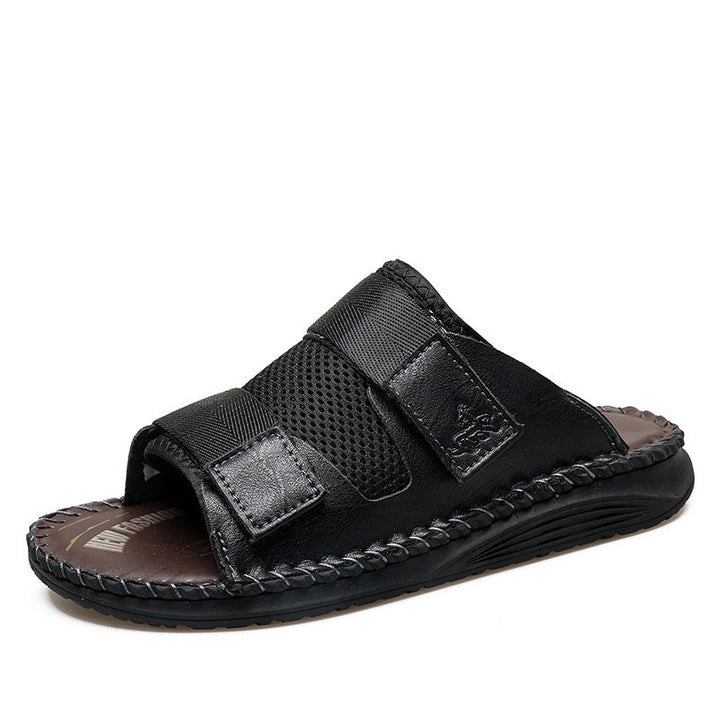 Herren Atmungsaktive Leder-Sandalen mit verstellbarem Klettverschluss