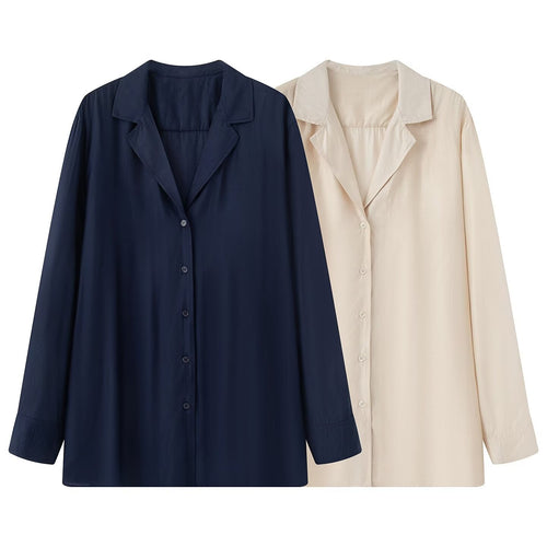 Damen Oversize-Bluse mit Reverskragen und durchgehender Knopfleiste Nord Taschen