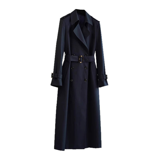 Damen Doppelreihiger taillierter Trenchcoat mit Gürtel, Schulterklappen & verstellbaren Manschetten Nord Taschen