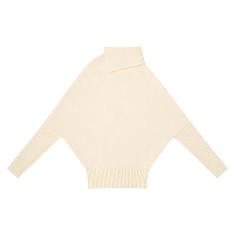 Damen Oversize-Pullover mit Rollkragen, asymmetrischer Schulter-Knopfleiste und Zopfstrick-Details Nord Taschen