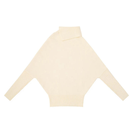 Damen Oversize-Pullover mit Rollkragen, asymmetrischer Schulter-Knopfleiste und Zopfstrick-Details Nord Taschen